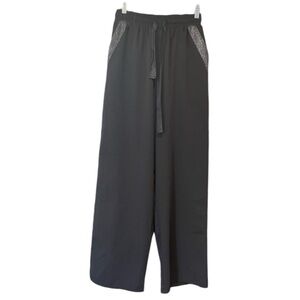 Foravi‎ Black Pull on Wide Leg Drawstring Pants Size S